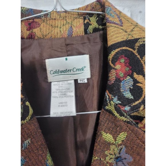 Coldwater Creek PMD Autumn Color Tapestry Brown Velvet Cuff 2 Button Blazer‎ - Picture 2 of 13